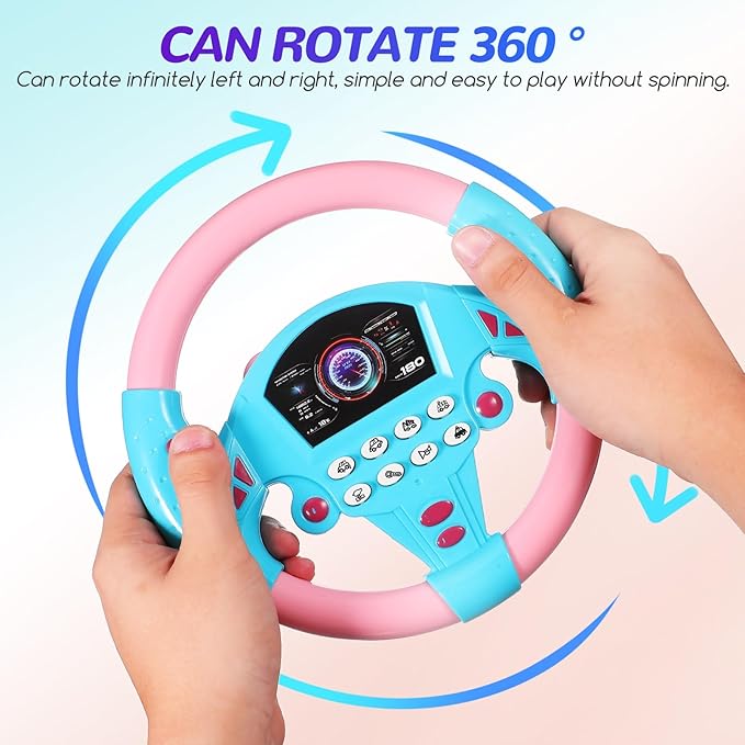 TOYANDONA Kids Steering Wheel Toy - 2PCS Simulated Driving Racing Car Game Toy, Driving Controller Early Education Pretend Driving Steering Wheel with Light Music for Boys Girls 4 5 6 Years Old