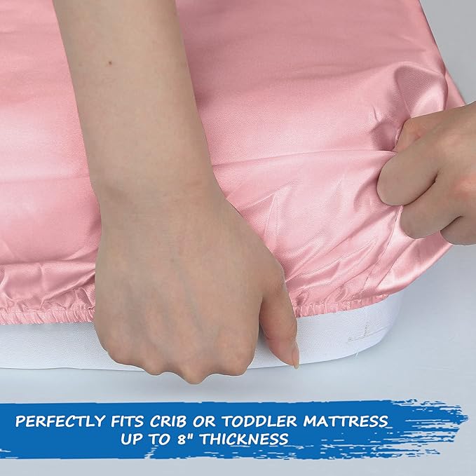 Satin Fitted Soft & Silky Crib Mattress Sheet (52"x28"x8") for Baby Hair & Skin, Pink Satin Baby Sheet, 1 Pack