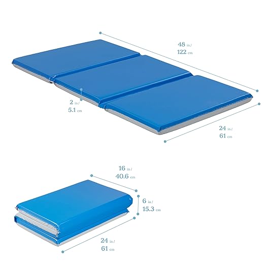 ECR4Kids-ELR-0883 Everyday 3-Fold Daycare Rest Mat, Folding Rest Mat, Sanitary Design, Low Maintenance, Certified and Safe, No Assembly Required, 2" Thick, Single Mat, Blue/Grey