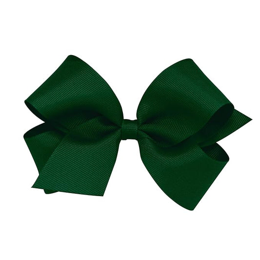 Wee Ones Girls' Classic Grosgrain Hair Bows with Plain Wrap Center, No-Slip Hair Clip, Handmade, Forest Green, Medium