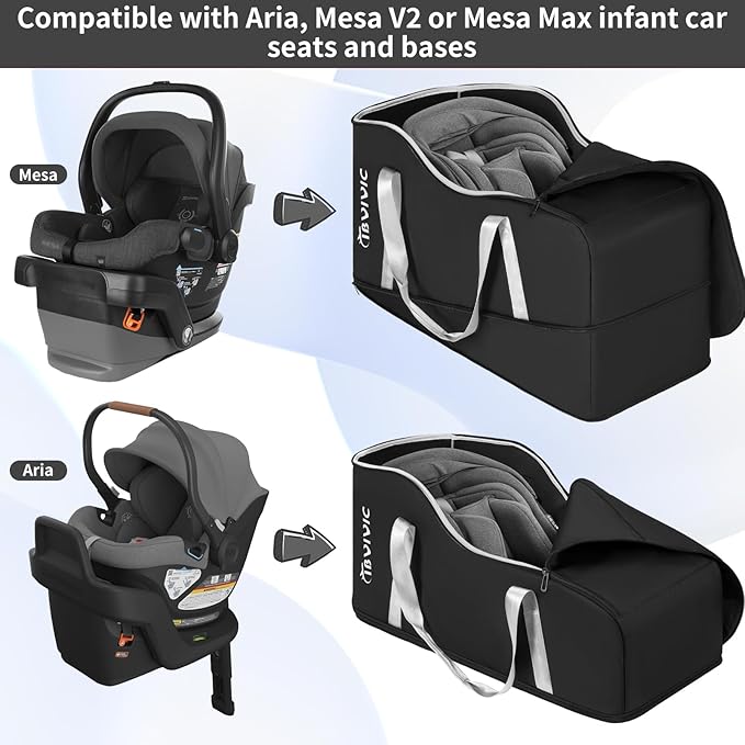 IBVIVIC Car Seat Travel Bag Compatible with UPPAbaby Aria and Mesa, Infant Car Seat Travel Bag Car Seat Cover for Travel (Black)