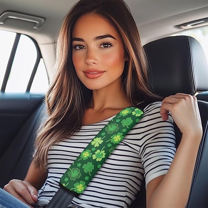 Saint Patrick's Day Seat Neck Strap Covers 2 PCS Clover Seatbelt Shoulder Pad Easy to Install Car Seat Strap Covers Soft Seat Belt Cushions Pads Compatible with All Cars and Backpack