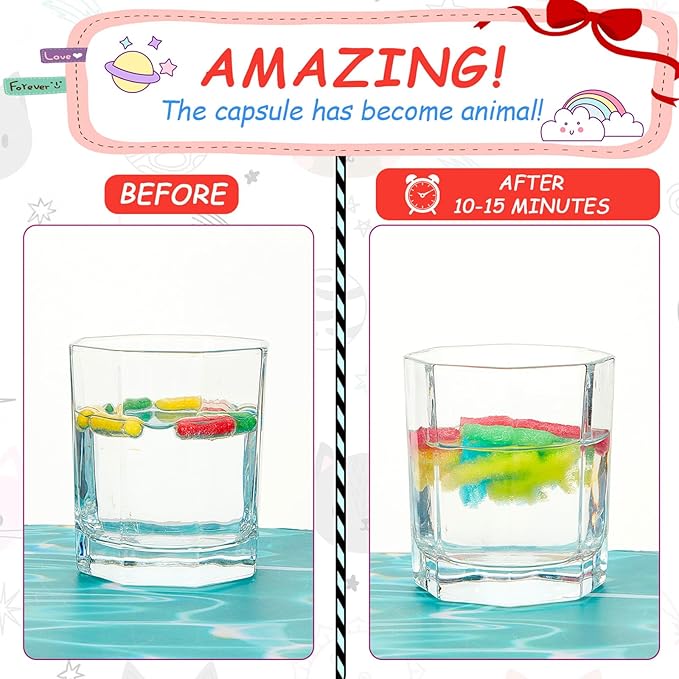Gejoy 8 Pieces Water Capsules Water Animals Dinosaur Unicorn Sea Creature Party Cognition Sponge Pills Bath Expanding Foam Animal Capsules (Animal)