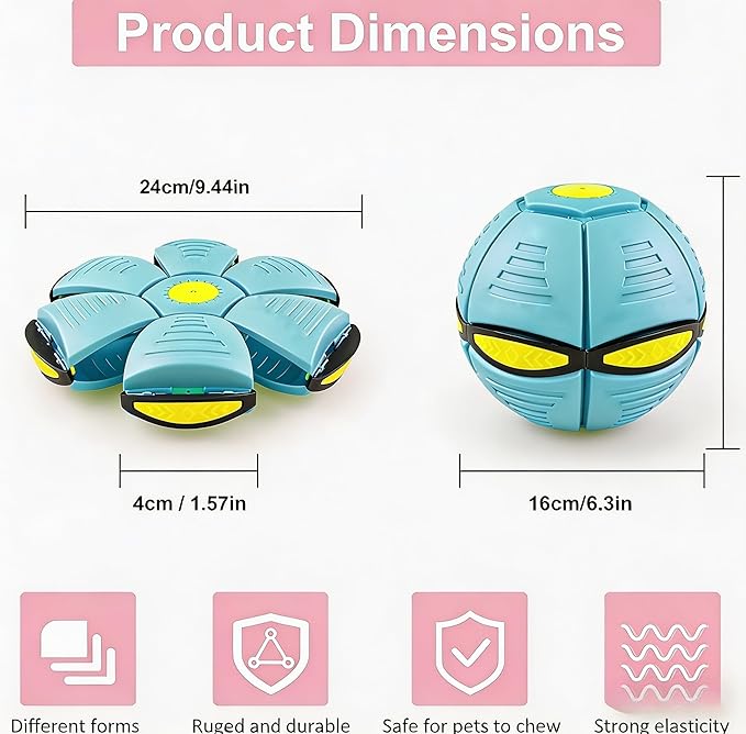 Magic Bouncing Ball with 6 LED Lights, 2-in-1 Flying Saucer Ball, Pop-Up Transform, Explosion-Proof,Gift Pack, Interactive Toy for Indoor & Outdoor Parent-Child Sports