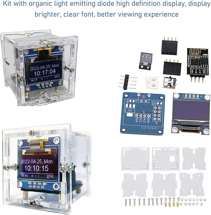 Digital Electronic Mini Clock DIY Kit DIY Alarm Clock DIY Timing Module Kit DIY Electronics Kit for for Learning and Teaching Project,Acrylic Shell Organic Light Emitting Diode Display, DC5V