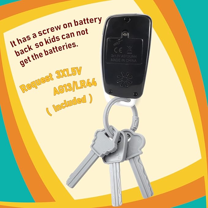 Remote Car Key Toy with Light and Sounds, Car Key Playset, Pretend Play Keys with Cards for Boys and Girls, Travel Toys for Toddlers, Babies