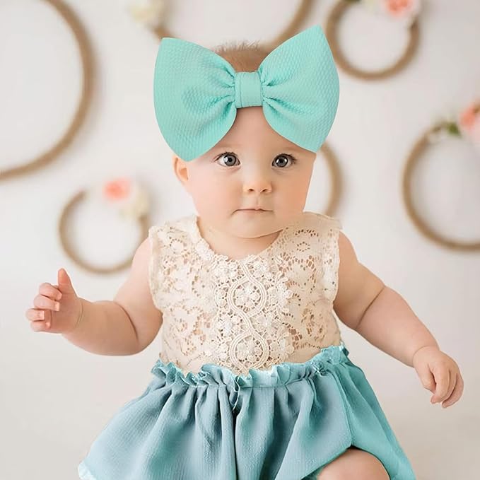6'' Large Tied Bow Baby Headbands Handmade Hairbands with Bows High Stretchy Soft Nylon Headbands Baby Hair Accessories for Infant Baby Girls Light Blue Purple Rainbow Stripes