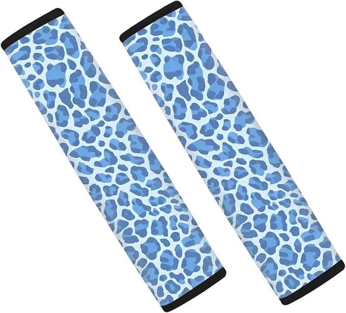 Leopard Print Car Safety Belt Cover Pad Set of 2 Pcs Cartoon Animal Skin Cheetah Pattern Car Seat Belt Pads More Comfort Driving Universal Car Interior Accessories