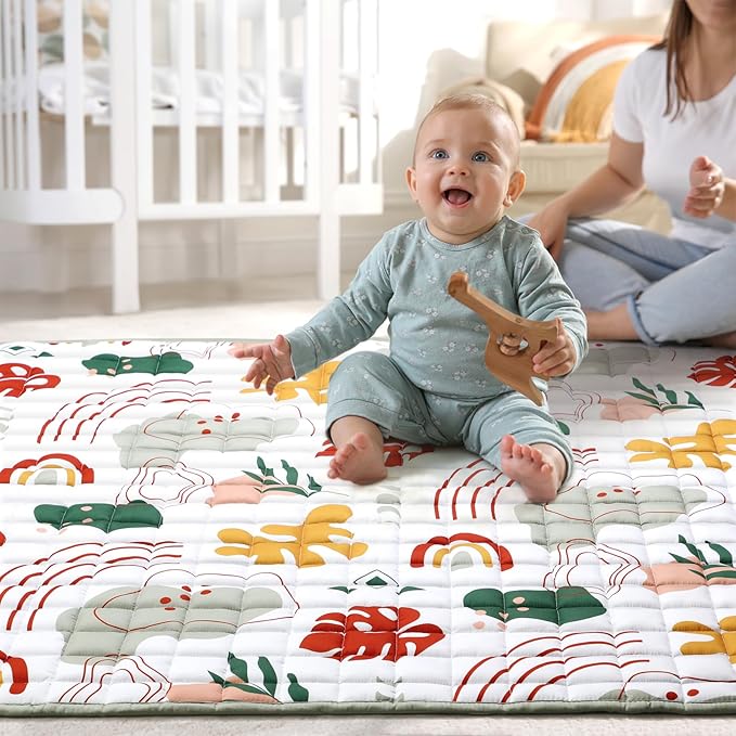 Percozzi Boho Baby Play Mat, ABC Alphabet, Words and Shapes Educational Learning & Fun, Boho Rainbow Baby Playpen Mat, 50" X 50" Toddler Play Mat, Crawling Mat for Babies, Foldable Baby Play Gym Mat