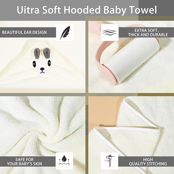 2Pcs Baby Hooded Towel,31 * 31 in Toddler Bath Towels for Newborn Babies,Toallas de Baño para Bebe,Organic Infant Kids Boy Essentials 1-3