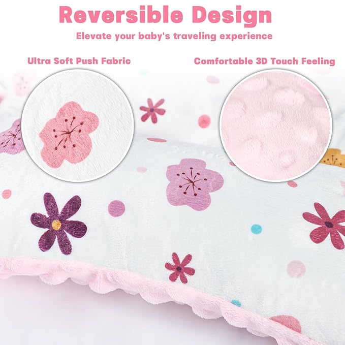 Pea Pod Infant Car Seat Insert with 3 Strap Covers, Reversible Baby Car Seat Head and Body Support, Minky Dot Newborn Carseat Insert for Preemie (Pink Floral)