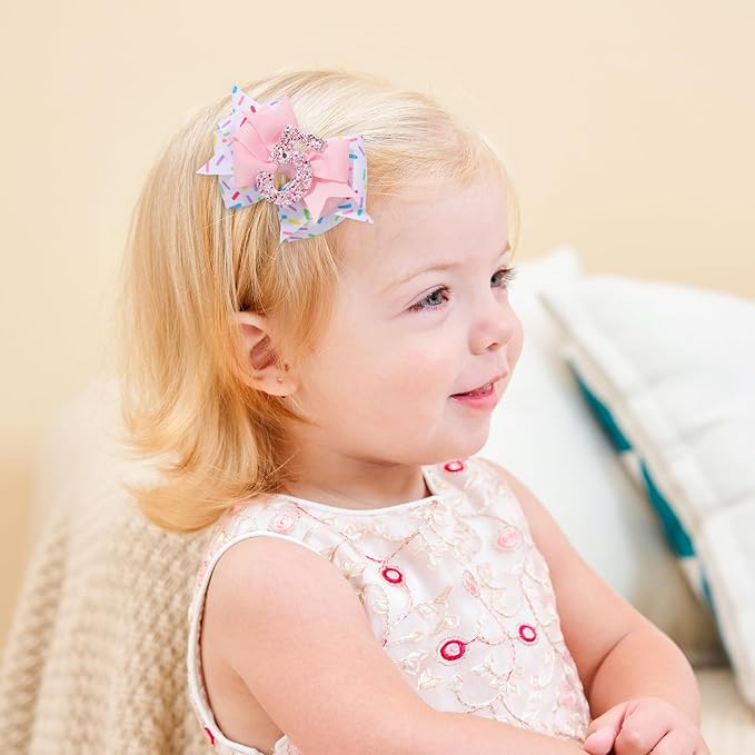 Birthday Hair Bow Hair Clips for Girls 1 2 3 4 5 6 Years, Baby Girl Accessories Bow Birthday Decorations, Pink Baby Girls Ice Cream Hair Bows Clips for 5th