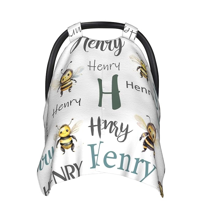 Personalized Baby Car Seat Cover Custom Name CarSeat Canopy Customized Bee Newborn Nursing Breastfeeding Cover Minky Baby Blanket Infant Car Seat Canopies for Baby Girls Boys