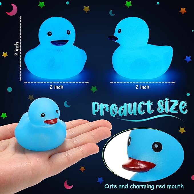 Tradder 50 Pcs 2 Inch Glow in The Dark Rubber Ducks Bulk Summer Rubber Float Ducks Light for Pool Bath Bathtub Autumn (Blue)