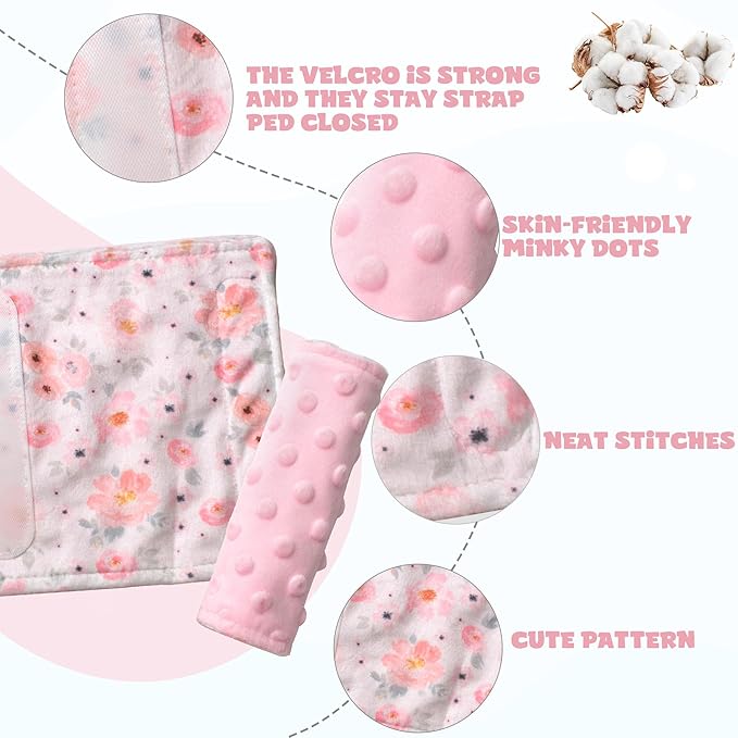 Car Seat Strap Covers for Babies Soft Car Seat Belt Covers, Mink Car Seat Straps Shoulder Pads for Boys and Girls, Flower