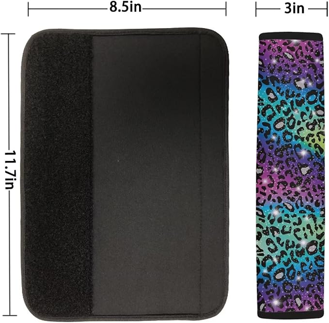 UNICEU Glitter Rainbow Leopard Car Seat Belt Pads Auto Interior Accessories Neoprene Comfort Car Seatbelt Shoulder Strap Pads Set of 2