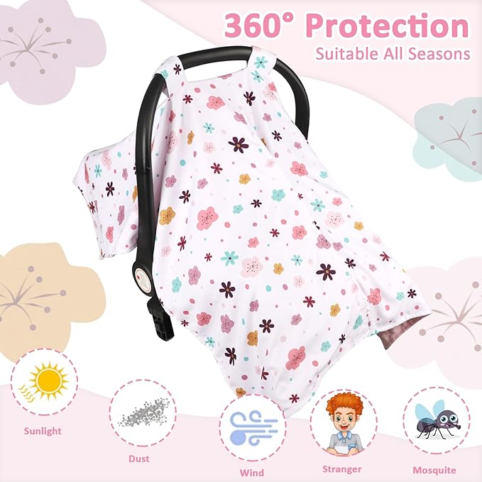Pea Pod Car Seat Cover for Baby, Infant Carseat Cover with Peekaboo Opening Design Car Seat Canopy Cover, Nursing Cover for Baby Boys Girls (Floral)