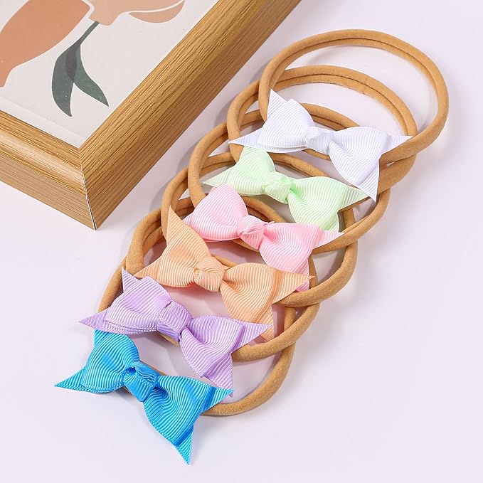 XIMA Baby Girls Hair Bows Headbands,Multi-Color Knot Grosgrain Ribbon Bows with Nylon Elastic Bands Hair Accessories for Newborn Infants Pack of 30