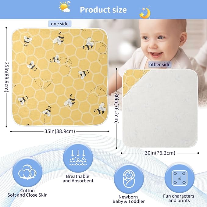 Honey Bees Baby Boys Girls Bath Towel Yellow Bumblebee Beehive Hooded Towels Newborn Toddlers Organic Cotton Washcloths Shower Beach Towel 35 x 35 Inch
