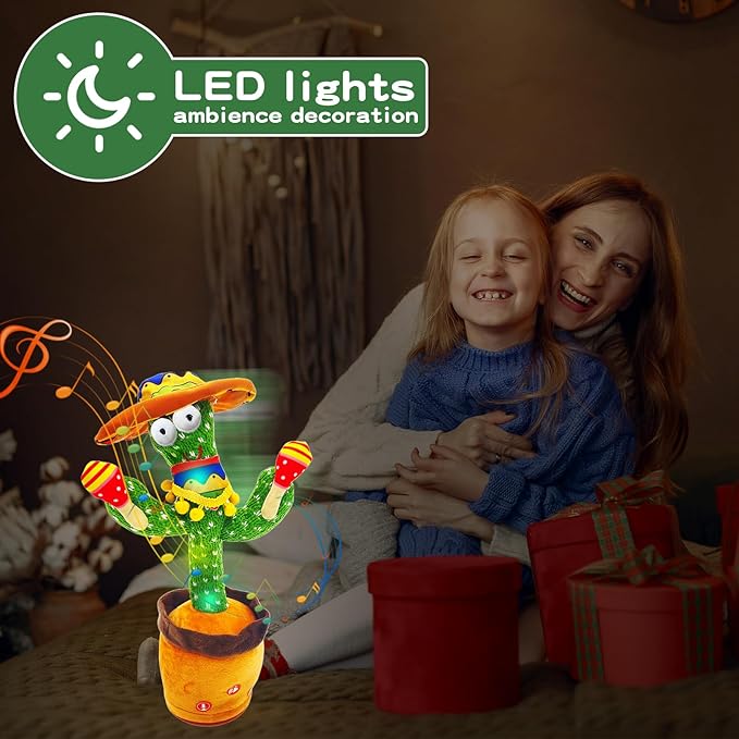 Talking Cactus Toy for Kids Boys and Girls, Adjust Volume Dancing Cactus Toy Singing Mimicking Recording Toys Repeats What You Say, Comes with 120 English Songs Singing Talking Musical Toys