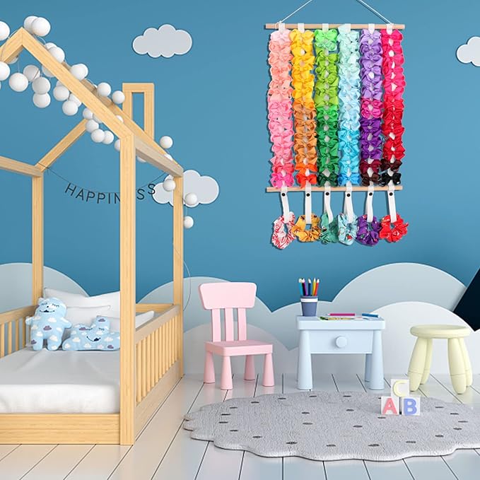 OAOLEER Hair Bow Holder Organizer for Girls Hair Bows,Hair Accessories Headband Organizer Bow Storage Hanger for Baby Girls Wall Hanging Decor for Toddler Girls (White)