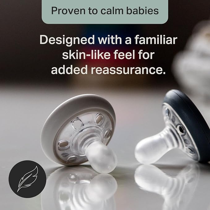 Tommee Tippee Breast-Like Pacifier, 0-6 Months, Symmetrical Design, Natural Breast-Like Baglet, BPA-Free Binkies, Rose/Green/Cream, Pack of 4