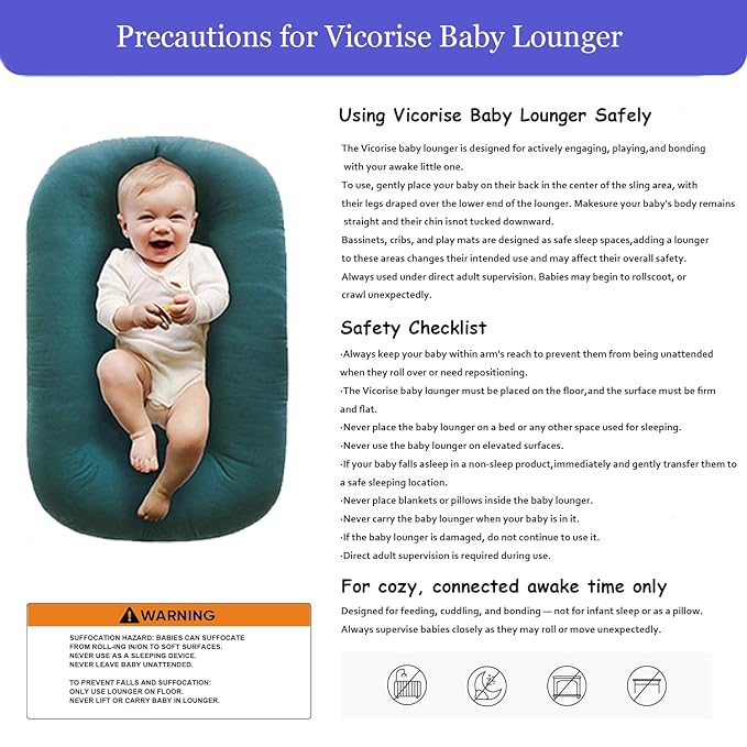 Baby Lounger 0-24 Months 100% Cotton-Snuggle Cozy Me Lounger,Soft & Breathable Baby Lounger for Newborn Play Mat,Infant Babies Essentials Gifts,Green(Lounger Cover Included)