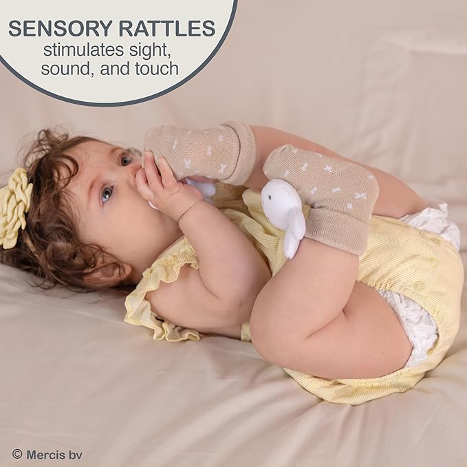 Kids Preferred Miffy Baby Foot Rattle Set - Super Soft Rattles, Neutral Colors, Soft Sensory Elastic Socks, Embroidered Details, Ages 0 to 9 Months
