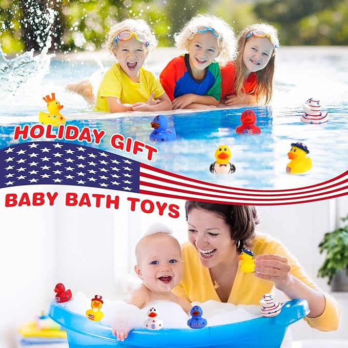48 Pcs 2 Inch Patriotic Rubber Ducks, 4th of July Bulk Rubber Ducks Bath Toys for Kids, Independence Day Decorations for Gifts Jeep Gift Baby Shower Party Favors Decor Supplies