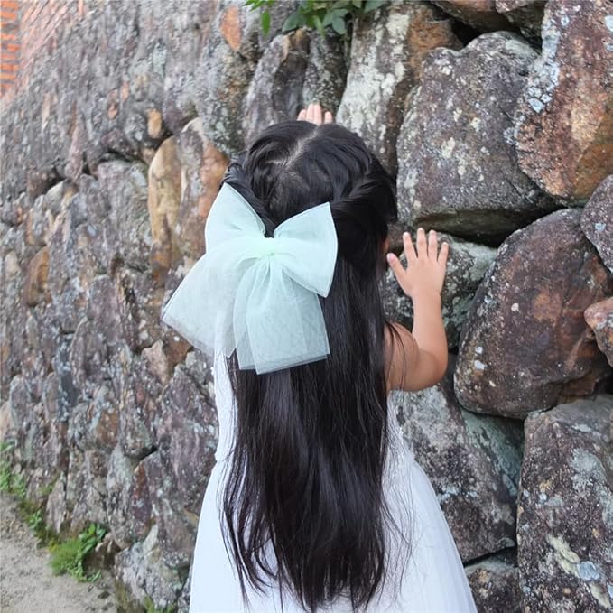 Sugarmelon Large Tulle Bow Hair Clips for Baby Girls Women Cottagecore Lightweight Gauze Bow Hair Barrettes Accessories, 8 Pack Large Sailor Bows