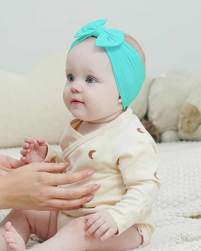 jollybows 20pcs Baby Girls Nylon Headbands Turban Hair Bows Hair Band Elastic Hair Accessories for Kids Toddlers Infants Newborn
