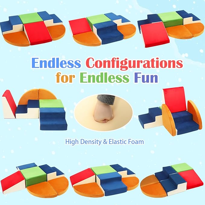 Ancaixin 7-Piece Baby Foam Climbing Blocks with Crawl Tunnel, Soft Foam Climbing Blocks for Toddlers,Baby Play Gym, Indoor Toddler Climbing Toys, Soft Play Set, Birthday Gifts for Boys and Girls