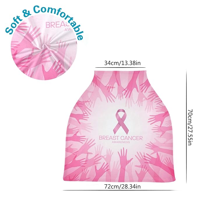 Breast Cancer Awareness with Pink Ribbon in Circle Hands Design Stretchy Baby Car Seat Cover Infant Canopy Nursing Covers Breastfeeding Cover Breathable Windproof Winter Scarf for Boys Girls