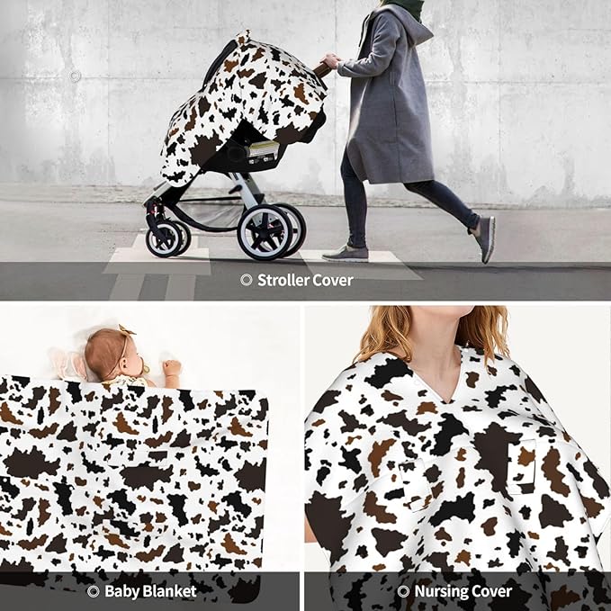 Western Cow Print Baby Car Seat Canopy Cover Multi Use Nursing Cover for Mom Nursing Covers Newborn Cow Print Shower Gift