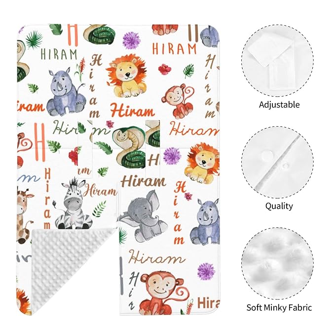 Personalized Name Baby Car Seat Cover for Boys Girls, Customized Infant Carseat Canopy with Peekaboo Opening, Multiuse Baby Carrier Covers Nursing Cover Breastfeeding Scarf for Newborn, Zoo Animal