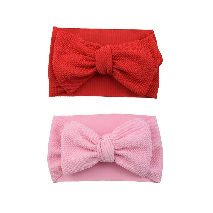 Baby Girl's 8'' Valentines Day Baby Bow Headbands Soft Big Bow knot Nylon Headband Toddler Hairband for Photography Travel Party Festivals 2Pcs (2- Red Pink)