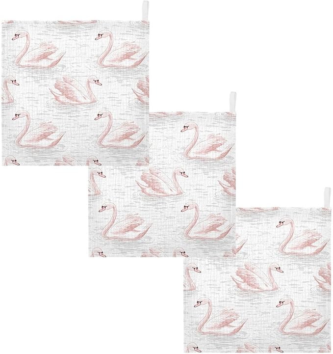 vvfelixl Baby Muslin Washcloths Pale Pink Swans Baby Burp Cloths Cotton Babys Face Towel for Newborn Infants Boys Girls Soft and Absorbent 11.8 X 11.8 in, 3 Pack