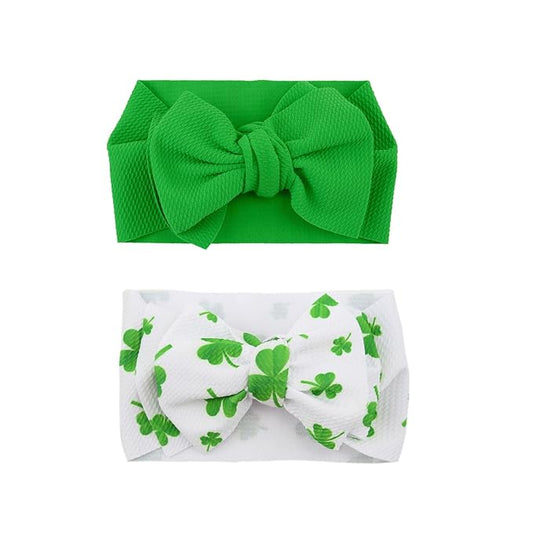 Baby Girl's 8'' St. Patrick's Day Bow Headbands Soft Big Bow knot Nylon Headband Toddler Hairband for Photography Travel Party Festivals 2Pcs (2- Green Clover)