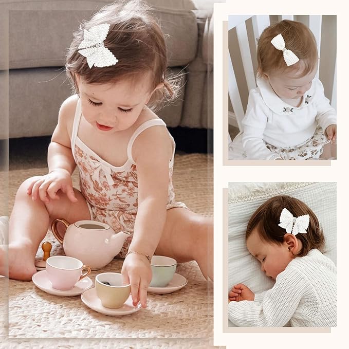 4Pcs Pearl Hair Bows for Girls, White Butterfly Flower Hair Bow Clip Wedding Hair Accessories for Baby Infants Toddlers Kids (Small size-B)