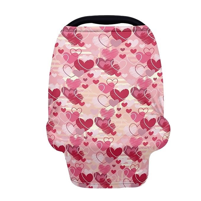 Forchrinse Red Love Heart Baby Car Seat Cover,Cute Nursing Cover Breastfeeding Cover Infant Carseat Canopy Multifunctional Stroller Cover