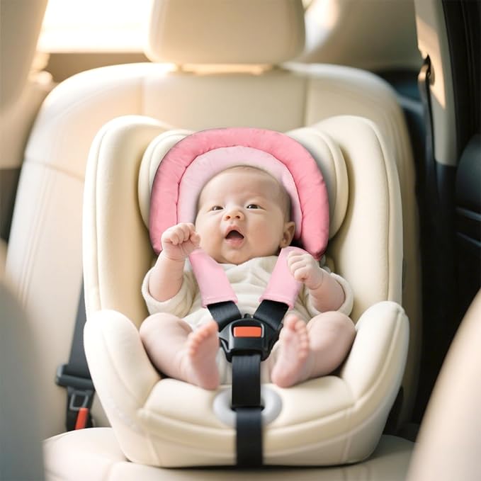 Pea Pod Baby Car Seat Head Body Support & Strap Covers, 2 in 1 Infant Car Seat Insert, Reversible Soft Breathable Newborn Cushion Pads for Preemie, Perfect for Baby Carseats, Strollers, Swings (Pink)