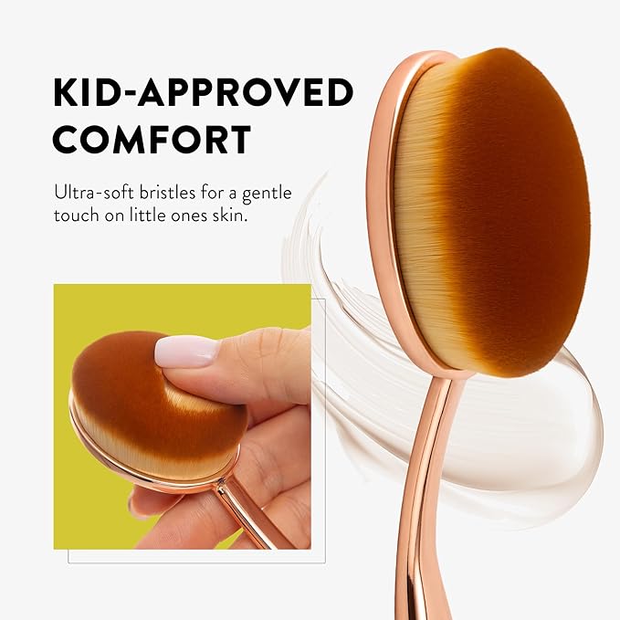 Mothercould Premium Sunscreen Brush Set Kids & Baby Sunblock Applicator with Metal Handles, Travel Bag, 2 Brushes, 2 Caps, & Cleaning Mat Mess-Free Sun Care (2 Pack) (Rose Gold)