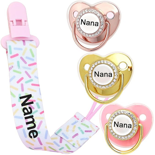 4Pcs, Personalized Pacifier with Name, Custom Pacifier Clip, Baby Gift for Newborn Boys and Girls, Accessory Baby Stuff with Name (0-6 Months) (Colorful)