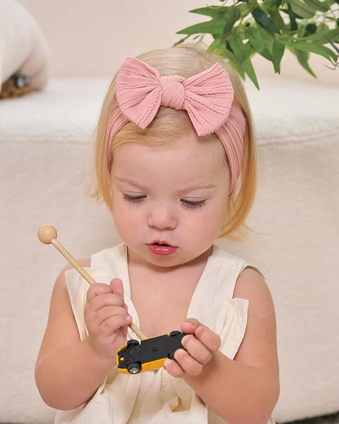 jollybows 6pcs Baby Nylon Headbands Hair Bow Elastics Hairbands Hair Accessories for Baby Girls Newborn Infant Toddlers Kids (Upgrade patterns colors)