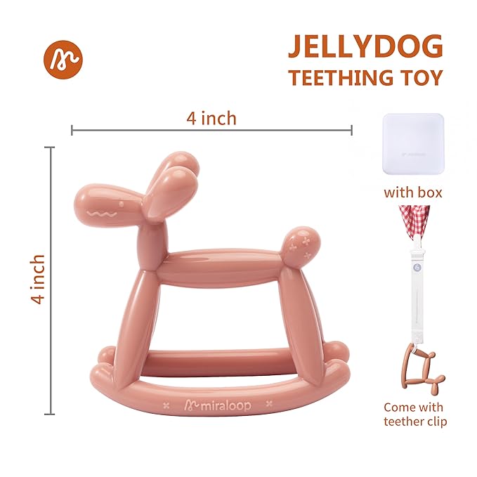Baby Teether Toys for Teething Relief, Teething Toys 3-6 Months Food Grade Silicone Teether with Storage Box and Pacifier Clip, Baby Essential (Coral Red Clip+Box)