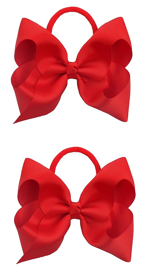 2Pcs 6 Inches Ribbon Baby Girls Headbands Infant Elastic Hairbands Large Cheer Bow Hair Band Accessories for Child Toddlers Girls (Red)