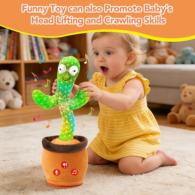 Baby Toys Dancing Talking Cactus Toy with Adjustable Volume, Boys Girls Gifts Interactive Singing Mimicking Repeating Cactus, for Toddlers 0-18 Months Christmas Birthday Easter Basket Stuffers