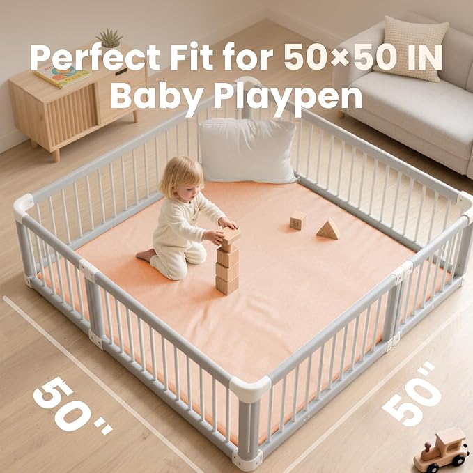 Huloo Sleep Baby Play Mat 50x50 Inches,1.3" Thick Padded Waterproof Floor Cushion & Playpen Mat with Vegan Leather,Non-Slip & Non-Toxic Nursery Rug for Infants, Toddlers & Kids(Pink)