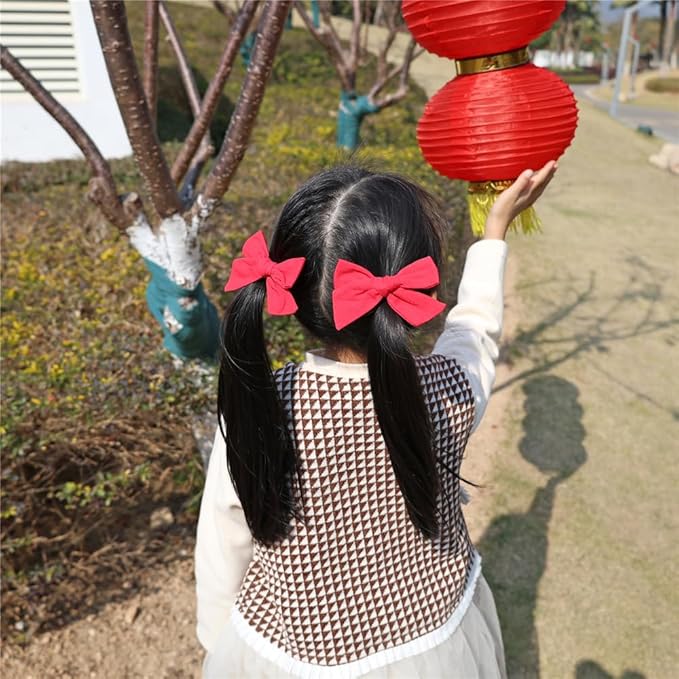 3 Styles Hair Bow Clips for Little Girls Toddler Baby Mom Women Hair Barrettes Accessories 4 Pcs Cotton Linen Bows Red