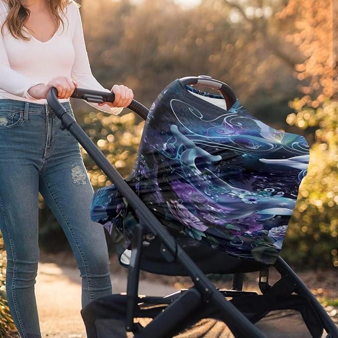 Youngerbaby Dolphin Flower Nursing Cover Carseat Canopy Car Seat Covers for Babies Mom Breastfeeding Scarf Infant Multi Use Cover for Baby Stroller Shopping Cart Feeding High Chair